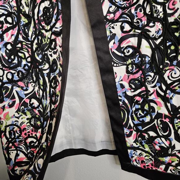 Theresa Renz Colorful Short Jacket Ribbon Embroidered Satin Trim Womens Sz L - Picture 6 of 13